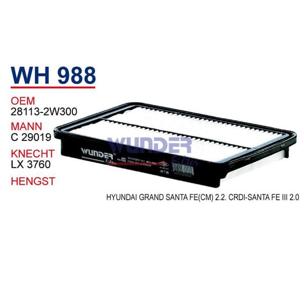 WUNDER WH988 Hava Filtresi Santafe III / Sorento II 2.0 CRDI 2 