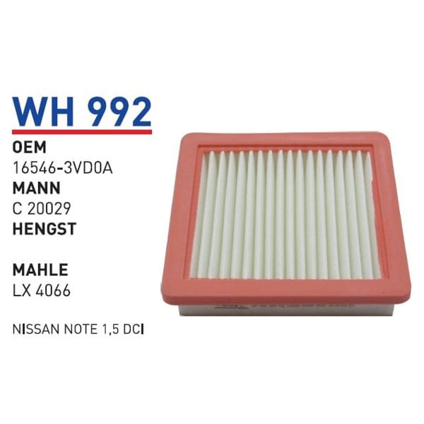 WUNDER WH992 Hava Filtresi Note 13- 1.5 DCI 