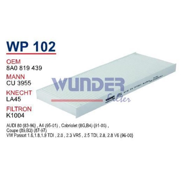 WUNDER WP102 Polen Filtresi Volkswagen Passat 96