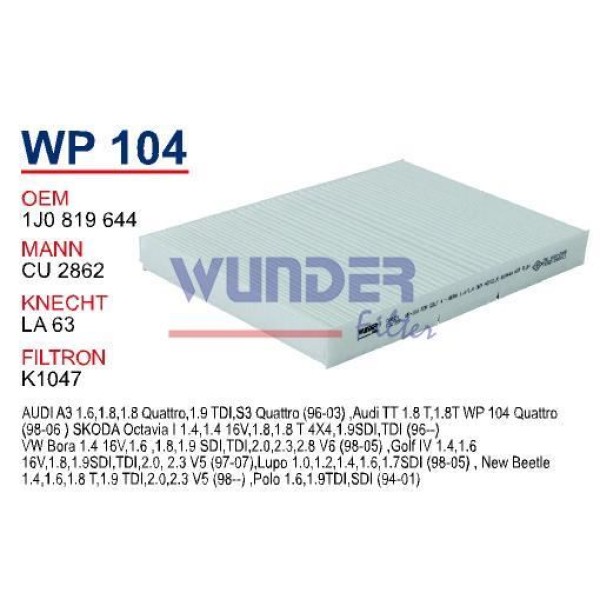 WUNDER WP104 Polen Filtresi Volkswagen Golf 4 - Bora 1,4/1,6 