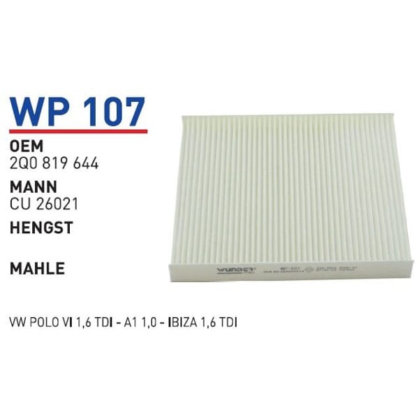 WUNDER WP107 Polen Filtresi Volkswagen Polo VI 1,6 TDI - A1 1,0 - Ibiza 1,6 TDI 