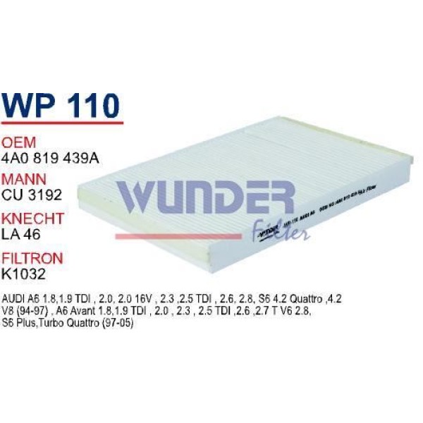 WUNDER WP110 Polen Filtresi Audi A6 94-97 1.8 - 1.9 TDI