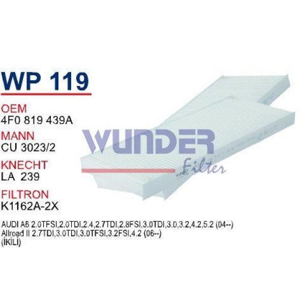WUNDER WP119 Polen Filtresi Audi A6 İkili 