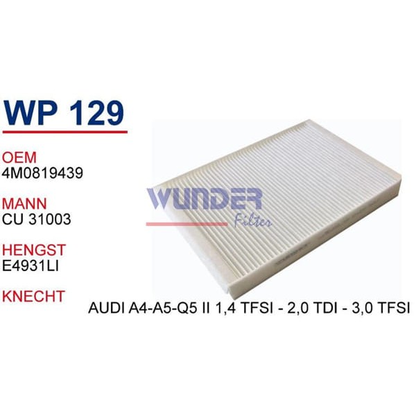 WUNDER WP129 Polen Filtresi Audi A4-A5-Q5 II 1,4 TFSI - 2,0 TDI - 3,0 Tfsı 
