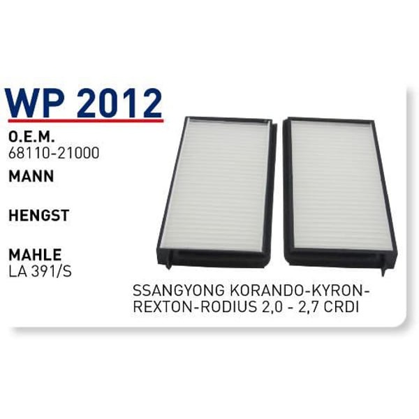 WUNDER WP2012 Polen Filtresi Ssangyong Korando-Kyron-Rexton-Rodius 2,0 - 2,7 CRDI
