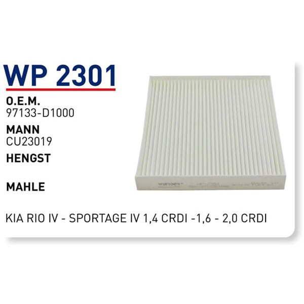 WUNDER WP2301 Polen Filtresi Hyundai Solaris II - Tucson II 1,4-1,6 CRDI-2,0 CRDI