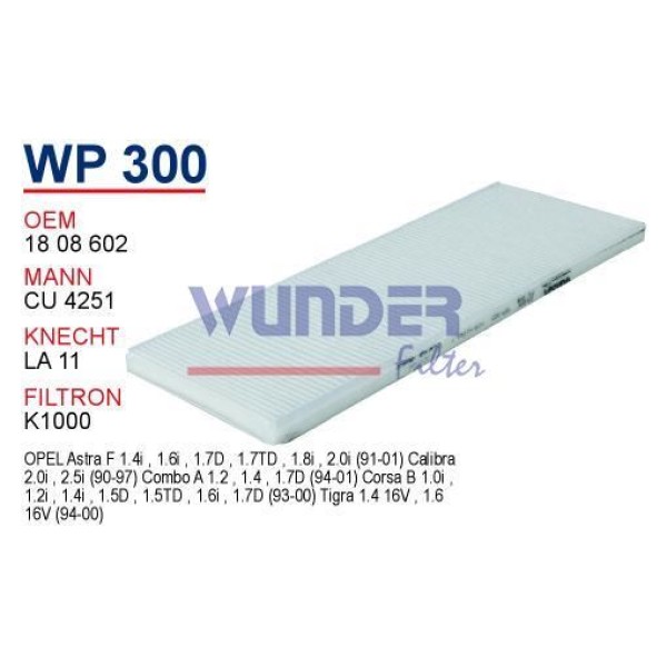 WUNDER WP300 Polen Filtresi Astra F 91- Combo 94-01 Tigra 94-00 Calıbra A 90-