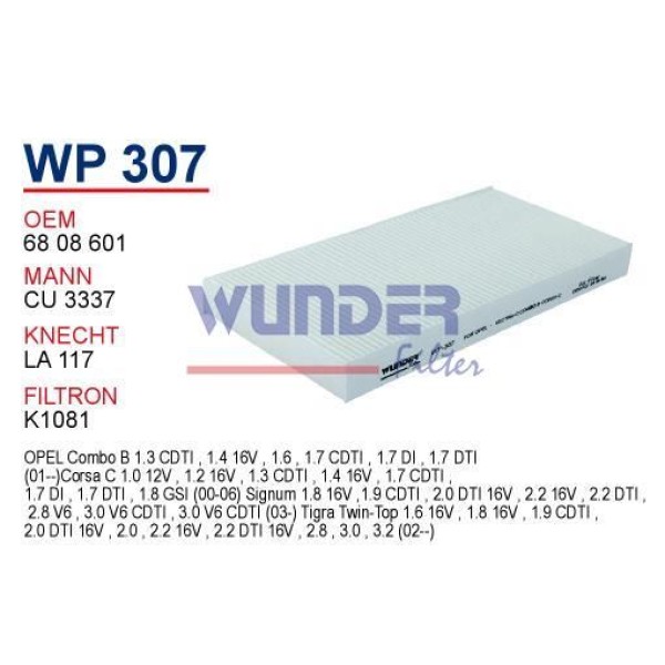 WUNDER WP307 Polen Filtresi Opel Vectra C