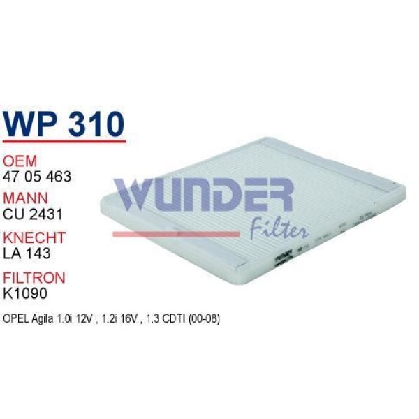 WUNDER WP310 Polen Filtresi Opel Agila