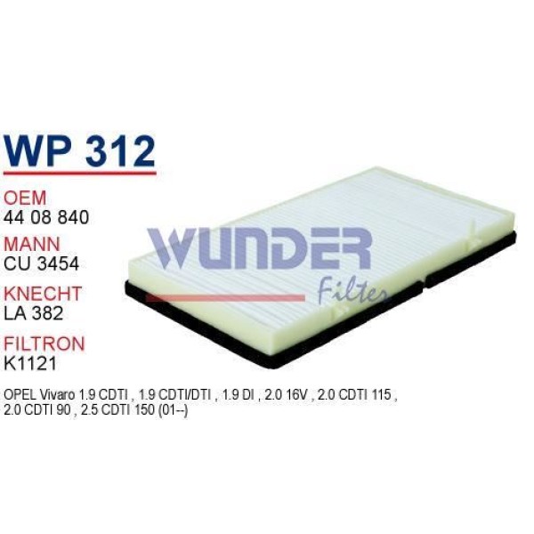 WUNDER WP312 Polen Filtresi Trafic II 01- / Vivaro 01- / Primaster 