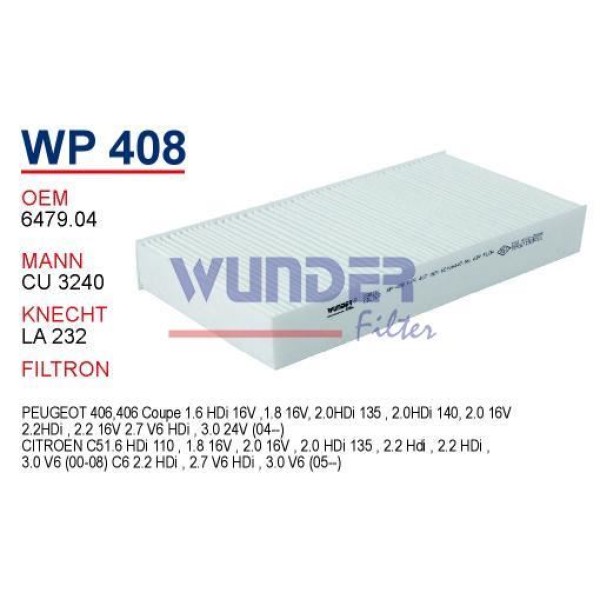 WUNDER WP408 Polen Filtresi Citroen C5 II 