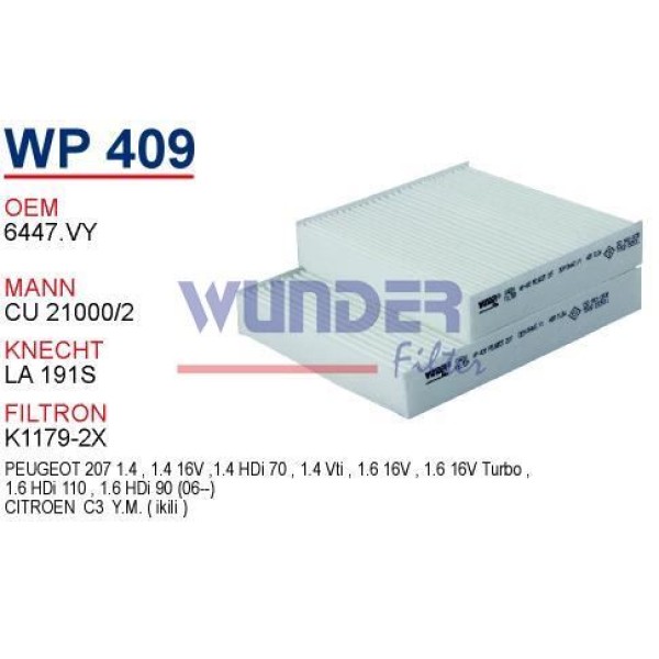 WUNDER WP409 Polen Filtresi Citroen C3 Yeni Model
