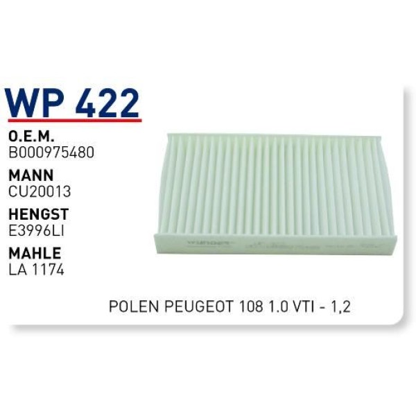 WUNDER WP422 Polen Filtresi Citroen C1 II 1,0-1,2 Vti 
