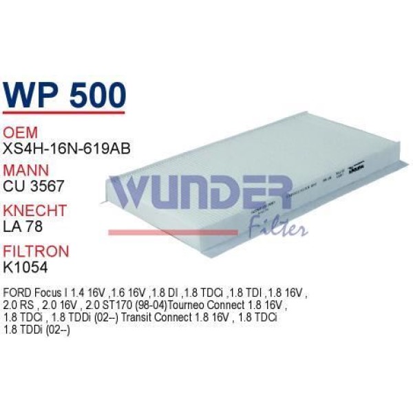 WUNDER WP500 Polen Filtresi Focus / Connect Cu3567 Fn0114 