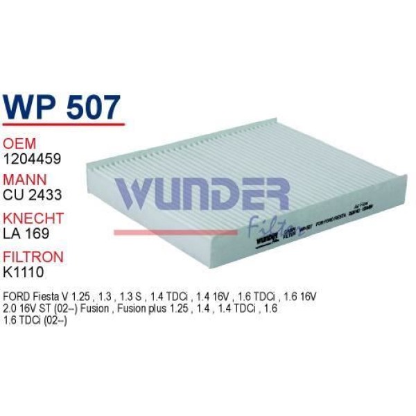 WUNDER WP507 Polen Filtresi Ford Fiesta V - Fusion 1.6 TDCI - Fusion Plus 