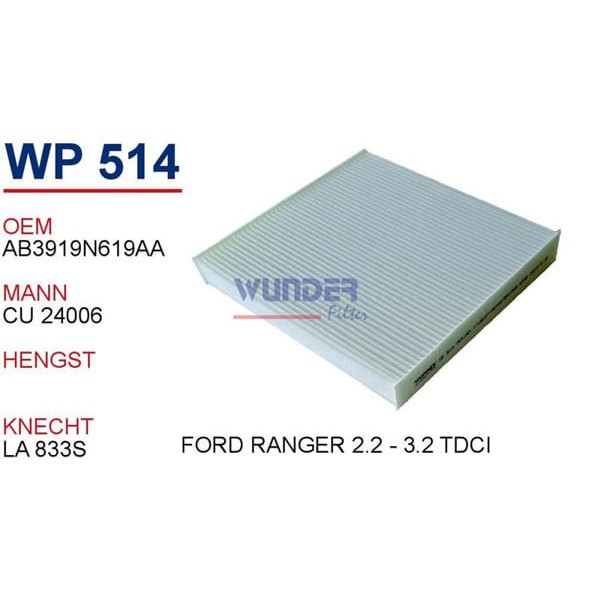 WUNDER WP514 Polen Filtresi Ford Ranger 2.2 - 3.2 TDCI