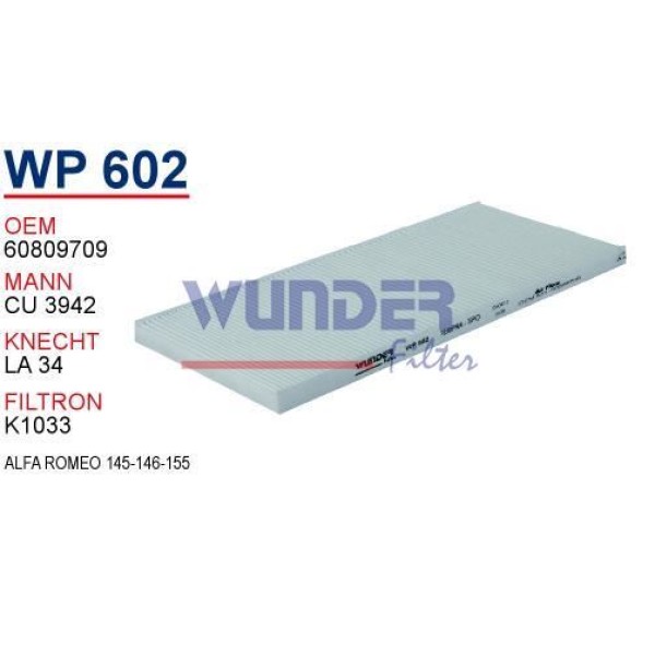 WUNDER WP602 Polen Filtresi Alfa Romeo 145-146-155