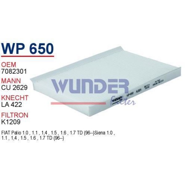 WUNDER WP650 Polen Filtresi Palio Albea