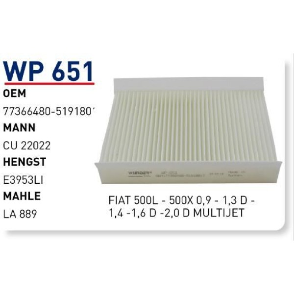 WUNDER WP651 Polen Filtresi Jeep Compass II (Mp) - Renegade Suv (Bu-B1) 1,4-1,6-2,0 