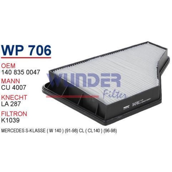 WUNDER WP706 Polen Filtresi Mercedes 140 Kasa S Klass