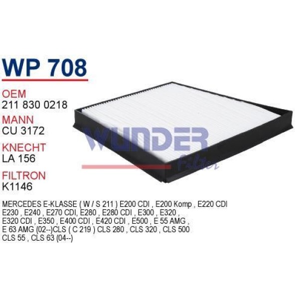 WUNDER WP708 Polen Filtresi Mercedes 211 Kasa Eklass 