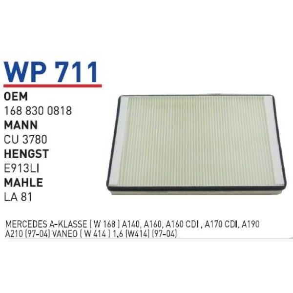 WUNDER WP711 Polen Filtresi Mercedes 168 Kasa A Klass - Vaneo 