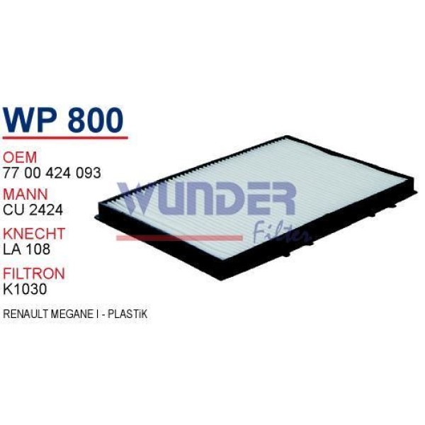 WUNDER WP800 Polen Filtresi Megane I 96-03 Ac Plastik