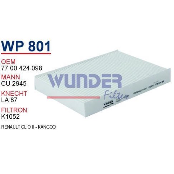 WUNDER WP801 Polen Filtresi Renault Clio II - Kangoo 