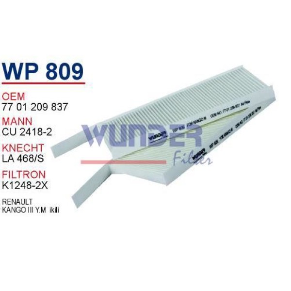 WUNDER WP809 Polen Filtresi Kangoo II 08- Master III IV 10- / Movano B 10- Çiftli