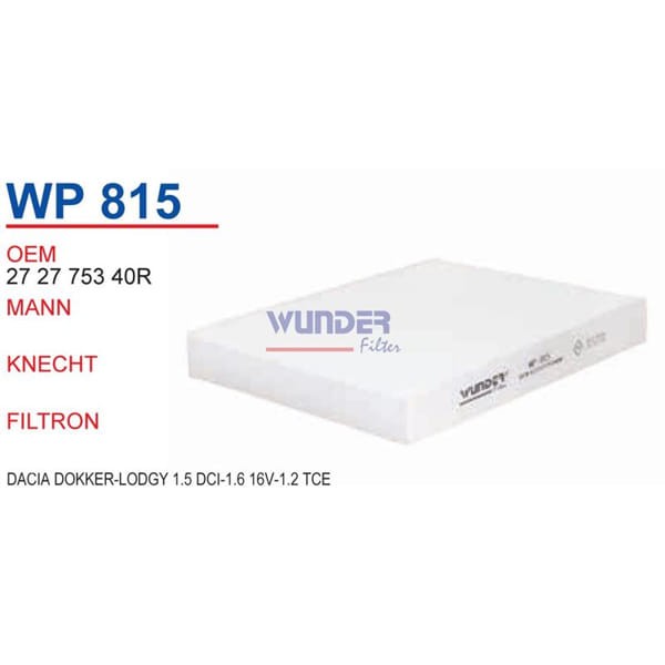 WUNDER WP815 Polen Filtresi Dacia Dokker - Lodgy 1,5 Dci -1,6 16V - 1,2 Tce 