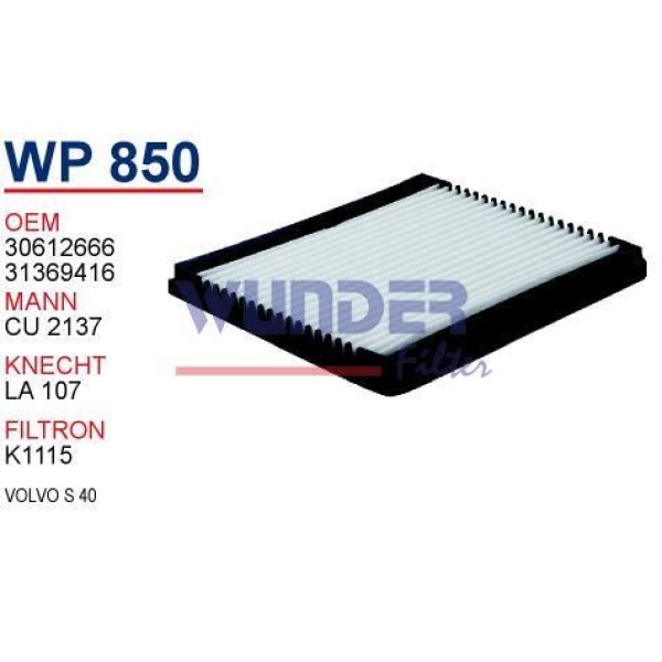 WUNDER WP850 Polen Filtresi Volvo S 40