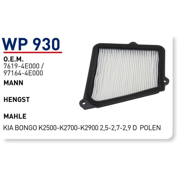 WUNDER WP930 Polen Filtresi Bongo K2500 K2700 97619-4E000 Fn7424 