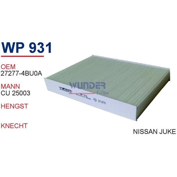 WUNDER WP931 Polen Filtresi Qashqai Megane IV Cu25003 Fn7207