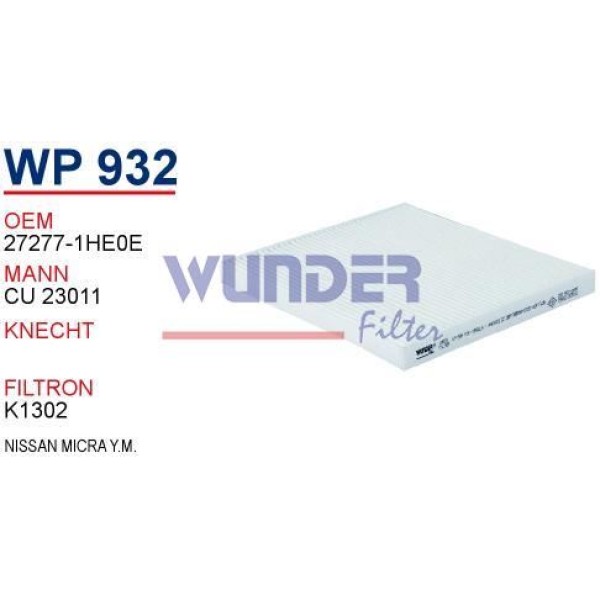 WUNDER WP932 Polen Filtresi Nissan Micra Yeni Modelodel