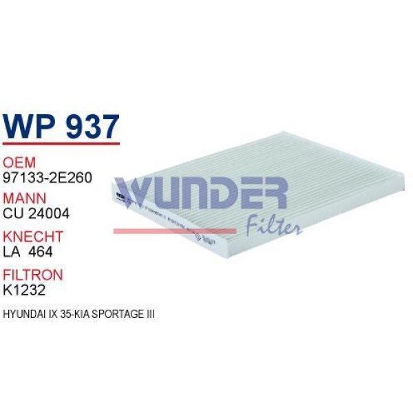 WUNDER WP937 Polen Filtresi Hyundai İx 35 - Tucson 08- -Kıa Sportage III-Iv 