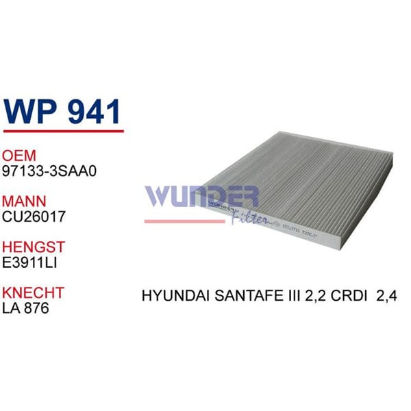 WUNDER WP941 Polen Filtresi Hyundai Santafe III 2,2 CRDI - 2,4 
