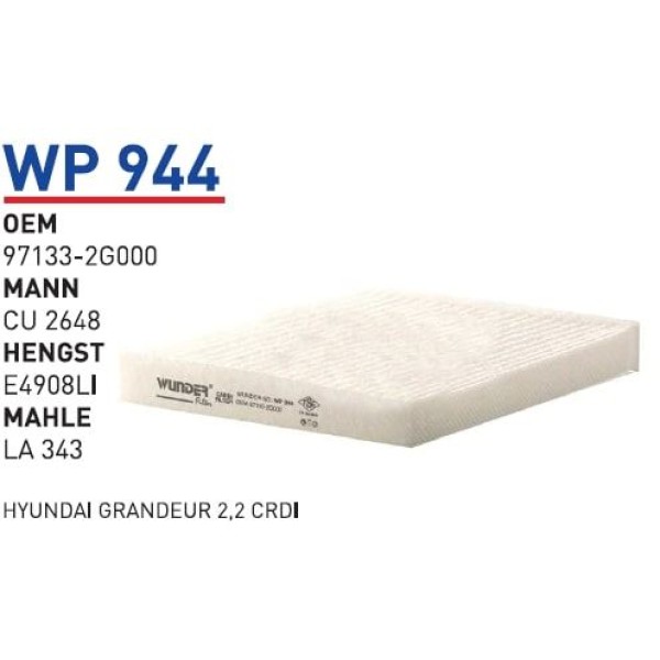 WUNDER WP944 Polen Filtresi Hyundai Grandeur 2,2 CRDI 