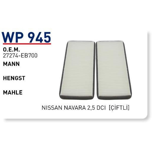 WUNDER WP945 Polen Filtresi Nissan Navara 2,5 Dci Çiftli] 