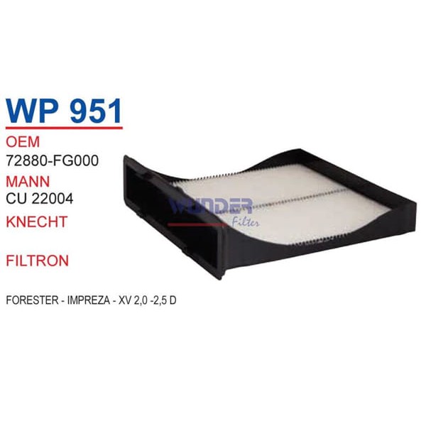 WUNDER WP951 Polen Filtresi Forester - Impreza - Xv 2,0 -2,5 D 