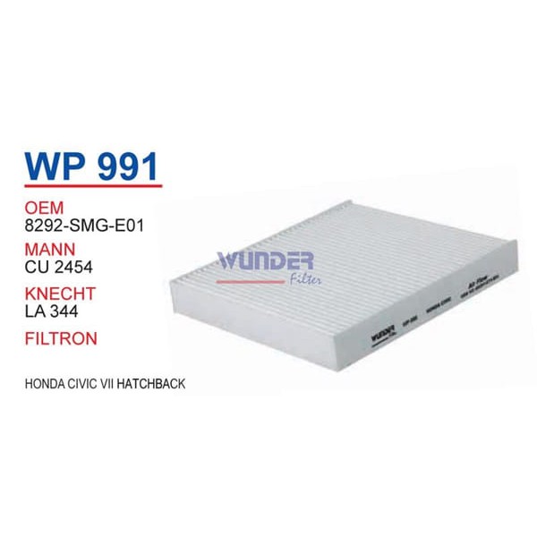 WUNDER WP991 Polen Filtresi Honda Civic Vıı Hatchback 1,4 - 1,8
