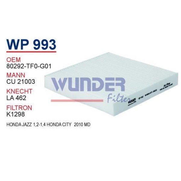 WUNDER WP993 Polen Filtresi Honda Jazz 1,2-1,4 Honda City 2010 Md.