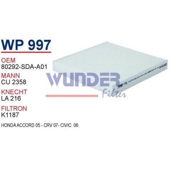 WUNDER WP997 Polen Filtresi Honda Accord 05 - Crv 07- Civic 06 
