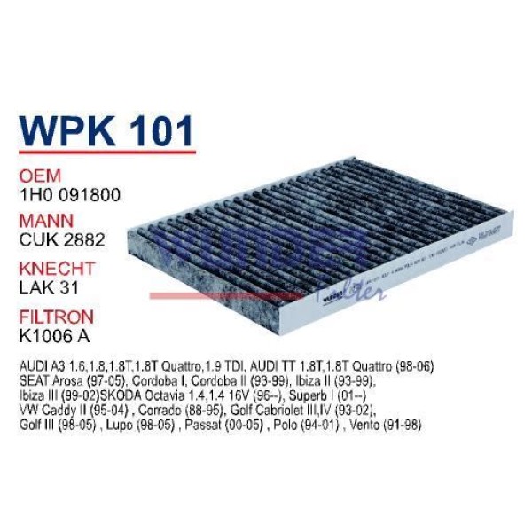 WUNDER WPK101 Polen Filtresi Volkswagen Golf 4 - Bora 1.4-1.6-1.8 Polo III 