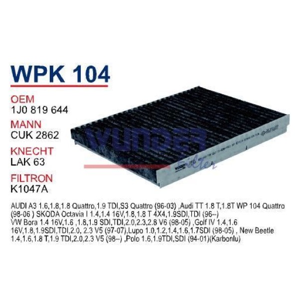 WUNDER WPK104 Polen Filtresi Volkswagen Golf IV-Bora-Polo (Karbonlu)
