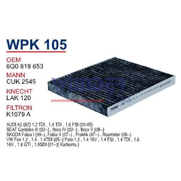 WUNDER WPK105 Polen Filtresi Volkswagen Polo Yeni Model (Karbonlu) 