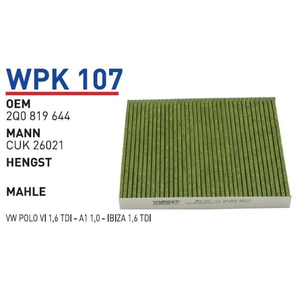 WUNDER WPK107 Polen Filtresi Volkswagen Polo VI 1,6 TDI - A1 1,0 - Ibiza 1,6 TDI 