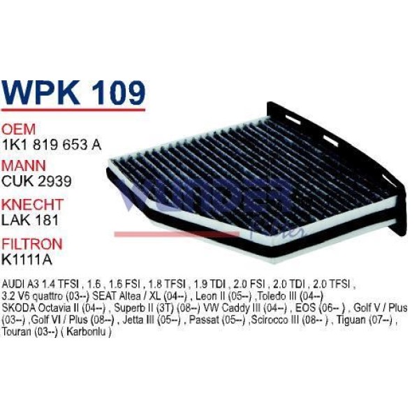WUNDER WPK109 Polen Filtresi Karbonlu Golf V Caddy-Passat-Jetta Cuk2939 