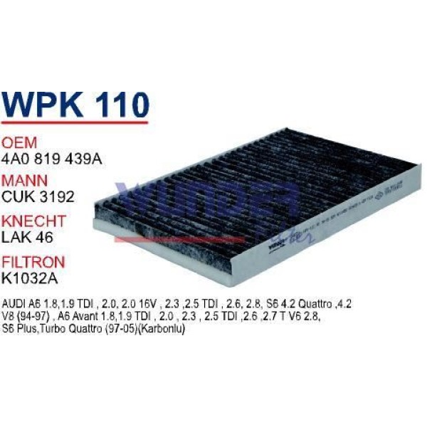 WUNDER WPK110 Polen Filtresi Audi A6 94-05 (Karbonlu) 