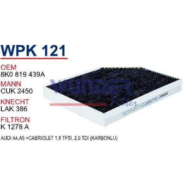 WUNDER WPK121 Polen Filtresi Audi A4,A5 -Cabriolet 1,8 TFSI, 2.0 TDI