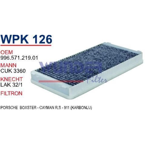 WUNDER WPK126 Polen Filtresi Porsche Boxster - Cayman R,S - 911 